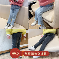 Childrens clothing 2020 new girls plus velvet padded pants baby winter warm pencil pants foreign style wear winter tide