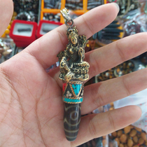 Nepal Tibetan ornaments inlaid with celestial Beads pendant green female elephant nose Buddha black wealth god bronze Buddha embedded celestial pendant antiques