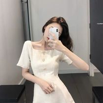 2020 summer new temperament square collar dress Korean version of platycodon grandiflorum small fresh a version super fairy fragrance dress