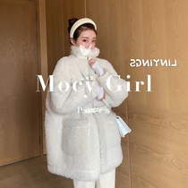 sandro asw lamb coat women 2021 Winter Korean version of loose padded medium and long leather hair one top