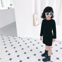 Girls foreign style dress Spring and Autumn New Children Baby elastic slim small black dress Joker long T-shirt skirt
