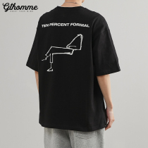 Summer new mens round neck print short sleeve simple ins trend wild loose Tide brand black half sleeve T-shirt men