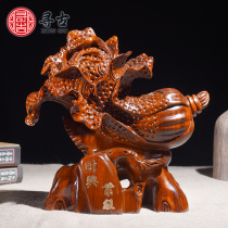 Looking for ancient flowers and pears wood carving Fortune Wang cabbage ornaments solid wood carving home office crafts moving gifts