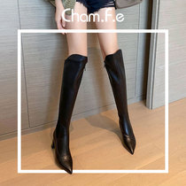 Big tube pointed knee over knee boots thick heel elastic boots winter leather plus velvet high heel thin boots children 488C