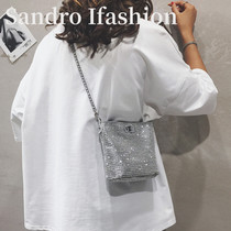 Soft leather small bag official flagship womens bag new 2020 diamond chain messenger bag wild bucket bag mobile phone bag