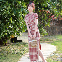 Plaid Cheongsam 2021 new improved version of student young girl long Chinese style elegant dress