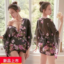 Sexy kimono womens winter and autumn long-sleeved Japanese lace-up nightgown Womens spring and autumn sexy medium-long nightclub performance