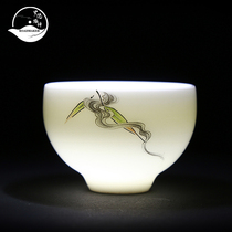 ROADMAKER White porcelain lamb fat jade teacup Master cup White porcelain Kung Fu tea set Tea cup Gift single cup