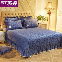 Crystal velvet bed cover three-four-piece quilted cotton thickened sheet piece double-sided coral velvet tatami cover fire Kang cover