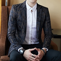 Mens suits printed Little West clothes Spring and autumn clothes Han edition Body Suits single West jacket Business Leisure trends Little West Suit Men