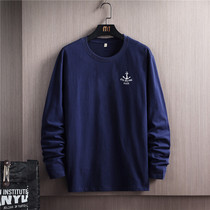 2021 new long sleeve cotton loose mens T-shirt Korean cotton round neck mens autumn base shirt clothes