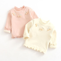 Baby girl plus velvet T-shirt autumn and winter girl 0-1-3 years old girl long sleeve stretch cotton coat baby warm base shirt