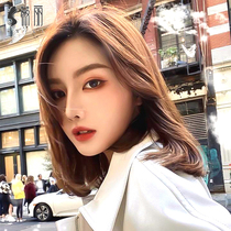 Wig Female long hair natural full head cover type real hair Medium long hair Medium bangs front top full hand-woven short hair clavicle hair