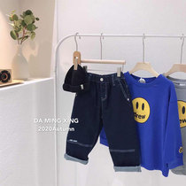 Fall male and female pants PANTS FOREIGN AIR LOOSE AUTUMN STYLE STRAIGHT BARREL PANTS SPRING AUTUMN CUHK CHILDREN WIDE LEGGINGS CHILDREN JEANS CHILDREN JEANS