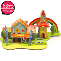 Childrens puzzle diy house model assembly assembly block handmade 3d three-dimensional Garden Villa puzzle toy