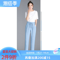 West Lake Loft Old (L La) Summer novelty fresher ~ lacing tightness high waist 90% light and thin casual pants