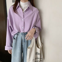 2021 autumn and winter new Korean edition solid color shirt womens loose and versatile long-sleeved top design sense thickened white shirt