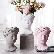 Nordic creative head flower European literature and art retro art portrait Goddess statue vase Cement flower pot ornaments
