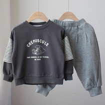 Boy sleeve stripe fake two-piece sweater round neck pullover Children Baby Korean Autumn New coat foreign style tide
