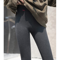 Japanese autumn and winter leggings womens pure cotton high-waisted vertical striped threaded nine-point pencil pants outer wear tight-fitting plus velvet thickening