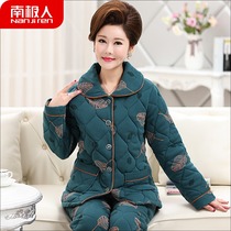 Winter pajamas female cotton three-layer thickened middle-aged mother cotton cotton cotton cotton winter middle-aged and elderly warm suit