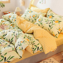 Four sets of summer pure cotton Advanced small frescoed Nordic full cotton bed Bedding Fields Crummy three-piece suit