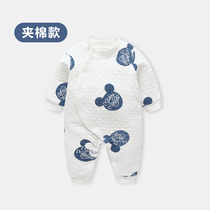 Newborn baby clothes autumn and winter thickened female padded warm long-sleeved one-piece go out to hug the male baby in Haiyi