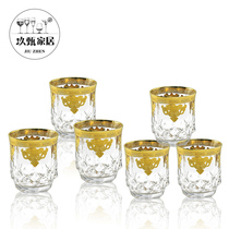 European style court style transparent crystal glass wine whiskey Cup gold bell flower glass heavy beer glass