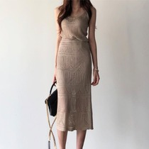 Korea summer 2021 New ice silk knitted skirt set female foreign style thin temperament Imperial sister wind two-piece set