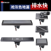 Bathroom full copper gun gray washing machine floor drain deodorant in-line long strip large flow ordinary hidden can be inlaid brick
