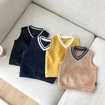 Sense Chen Chen mother babys Winter Childrens warm vest College Style V collar Island velvet boy baby vest