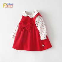 Little girl baby Autumn dress red strap dress two-piece suit Foreign Princess baby dress 1-3 years old 2