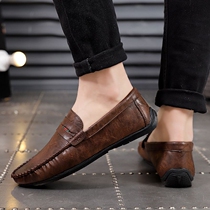 Self - leather bean shoes mens trend of summer 2021 new retro - casual hundred and lazy single shoes