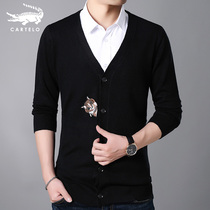 Crocodile knit cardiovert mens spring autumn new men outwear sweater jacket Korean version wool hand beating undershirt tide