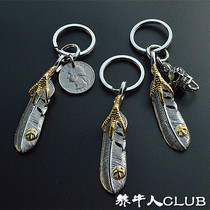 Cattle man stainless steel goros Takahashi goros Indian retro eagle feather necklace keychain pendant