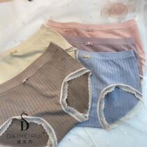 Dei Meri Boutique Five Dress Pure Cotton Briefs Female Middle Waist Small Lace Lace Floral Lace Full Cotton Crotch Wrap Hip Triangle Pants