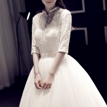 Main wedding dress female small man 2019 new bride dress Super fairy dream winter sleeve cover arm thin