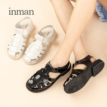 Yinman Sandals Women 2021 Spring and Summer New Baotou Sandals Women Roman Shoes Flat Hollow Open T-Belt Womens Shoes