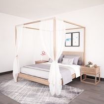 New Chinese-style master bedroom 1 8-meter double bed Simple old elm furniture four-column pure solid wood king bed luxury shelf bed