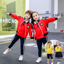 Summer and autumn school uniform four-piece new jacket primary school class clothes sports short-sleeved childrens culottes tide kindergarten garden clothes