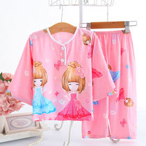 Childrens pajamas summer cotton silk girl 2-10 year old girl baby pajamas cotton silk long sleeve air conditioning suit set thin