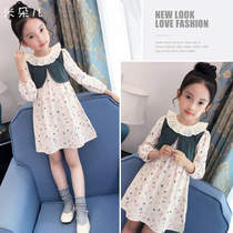 Girl Dress Dress Spring Dress 2021 New Korean Version Fashion Foreign Gas Girl Long Sleeve Fake Two Children Dress Childrens Dresses