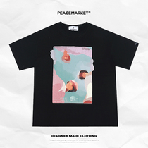 PEACEMARKET Oil Painting Wind Printing Easy for men and women T-shirts oversize High Street Heavy Cotton Ice Sensation Blouse