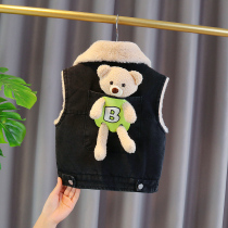 Baby Gush Thickened Cowboy Waistcoat Boy 2021 Autumn Winter New Horse Clip Outside Wearing Child Foreign Air Vest