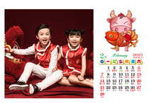 022-2021 Family portrait photo baby company enterprise business year of the Ox cartoon theme horizontal calendar template