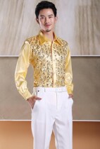 2021 Mens stage suit sequined performance suit dance Flash Dance Flash Dance shirt chorus dress top male