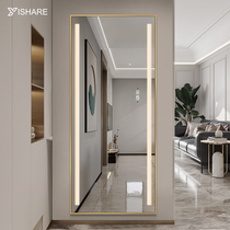 Yishare floor wearing glasses aluminium frame home intelligent led full body mirror with lamp clothing shop fitting large mirror