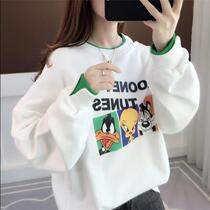 South Korean sweatshirt womens loose Korean version 2020 New spring and autumn thin section short and round collar fashion fake two blouses