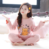Girls  pajamas Spring and Autumn cotton thin long-sleeved suit Childrens middle and large childrens summer little girl cartoon home clothes
