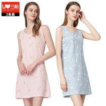 Three-gun nightdress summer sleeveless thin cotton female pajamas Princess cute suspenders plus size cotton sexy vest skirt